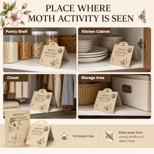Pantry Moth Traps 20-Pack Indoor Moth Traps with Pheromones Sticky Adhesive Tool for Wool Closet Carpet Food and Cupboard