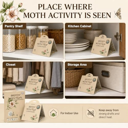 Pantry Moth Traps 20-Pack Indoor Moth Traps with Pheromones Sticky Adhesive Tool for Wool Closet Carpet Food and Cupboard