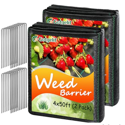 GOTGELIF Weed Barrier Fabric 4x100ft Heavy Duty, Ground Cover with 20 Pegs - size: 3.2oz-4ftx100ft with 20 pegs
