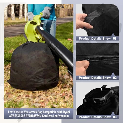 205110001 Leaf Vaccum Vac Attack Bag Compatible with Ryobi 40V RY40405 RY40405VNM Cordless Leaf vacuum