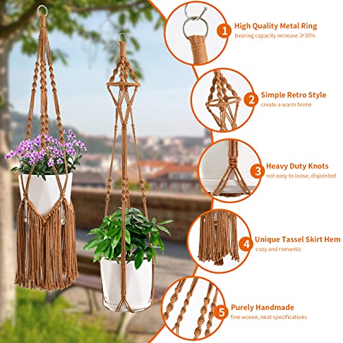 SFENNGPET Macrame Plant Hangers, 6Pack Hanging Planters for Indoor Plants - color: Caramel