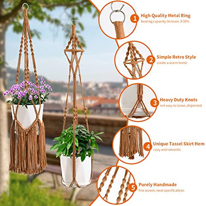 SFENNGPET Macrame Plant Hangers, 6Pack Hanging Planters for Indoor Plants - color: Caramel