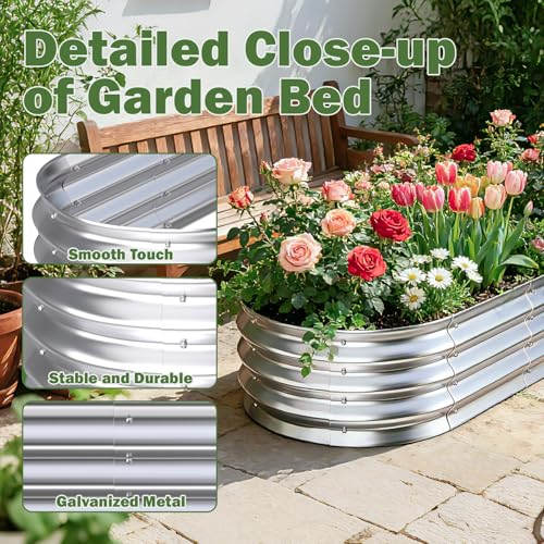 Galvanized Raised Garden Bed Outdoor, 4x2x1ft Metal Heavy Duty Planter Boxes for Gardening, Easy Assemble Bottomless Small Oval Plant Container Kit for Vegetable, Flower, Fruit, Silver, 1Pack - color: 1-silver(1pcs), size: 4X2X1FT