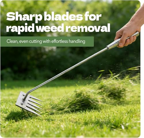 2Pcs Weed Puller Tool - 2026 Portable Manual Weeding Tools Gardening, 5 Teeth Head Stainless Steel Hand Garden Weeding Rake, Weed Remover Tool for Gardening Backyard Yard Farm Planting - color: Silver-2pcs