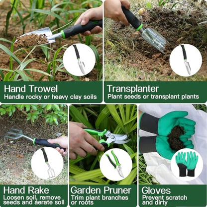 Housolution Gardening Tools Set, 8PCS Gardening Gifts for Women, Green - color: Green