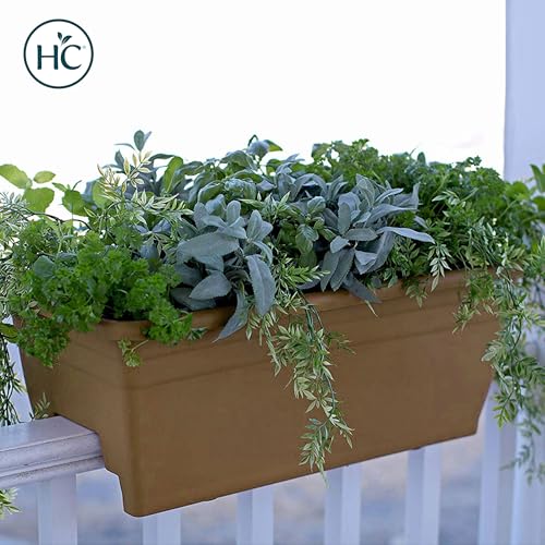 The HC Companies 24 Inch Deck Rail Planter Box with Drainage Plug, Lightweight UV-Resistant Plastic Outdoor Planters for Wood Deck Rail, Flower Box for Garden, Patio, Balcony, and Fence, Chocolate - color: Chocolate