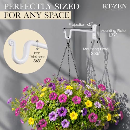 RTZEN Plant Hangers Outdoor or Indoor Heavy Duty Wall Bracket Hooks - size: 7.5 Inch, style: Shepherds Hooks - W