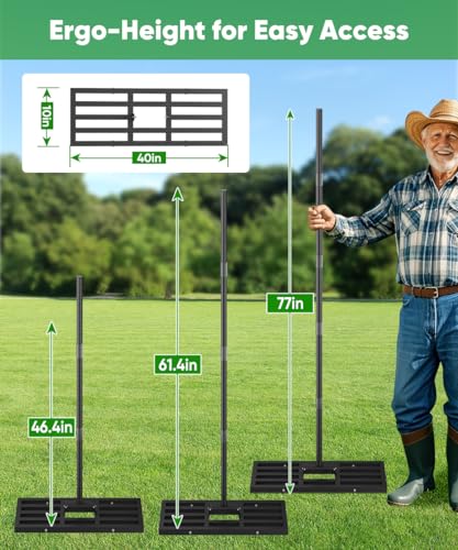 Lawn Leveling Rake 40x10 inch, Heavy Duty Reinforced Lawn Leveler Tool, Garden Landscape Rake with 77" Adjustable Handle, Yard Ground Leveler for Backyard, Garden, Golf Course, Farm, Pasture