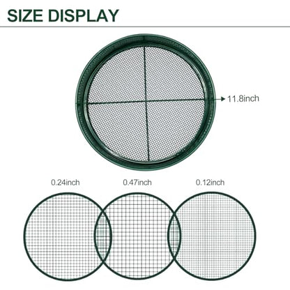 11.8 Inch Garden Soil Sifter Set Dirt Sifter with Interchangeable Screens,Multi-Functional Rock Sifter for Gardening Compost Bonsai and Sand Separation (Green) - color: Green