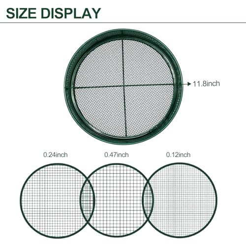 11.8 Inch Garden Soil Sifter Set Dirt Sifter with Interchangeable Screens,Multi-Functional Rock Sifter for Gardening Compost Bonsai and Sand Separation (Green) - color: Green