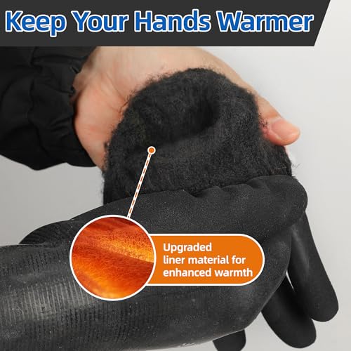 Schwer 2 Pairs 100% Waterproof Winter Work Gloves Latex Coated, CR3302-B, M - color: Winter Black, size: Medium