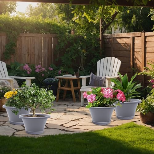Quarut 12 Inch Pots for Plants,4 Pack Large Flower Pots with Drainage Hole - color: Diamond Pattern-grey, size: 12 inch-4 Pack
