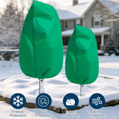 Homimp Plant Covers Freeze Protection,4 Pack Frost Covers with Zipper Drawstring (71" x 47.3" & 71" x 82.7") Plant Protection Cover Bags for Outdoor Winter Frost Cold Weather Shrubs Jacket,Green - size: 47.3"W x 71"H & 71"W x 82.7"H