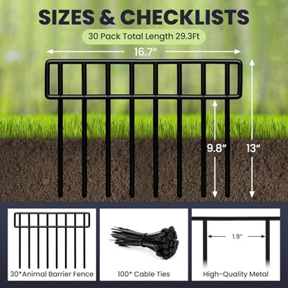 42.5FT No Dig Fence Panels - 30 Pack Garden Fence Animal Barrier Rustproof Metal Dog Fence Panels for Yard, Anti Digging Barrier Garden Edging Border Fencing for Outdoor, Yard, Rabbit - size: 30 Pack,41.8Ft