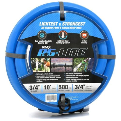 AG-LITE BSAL3410 3/4" x 10' Hot/Cold Water Rubber Garden Hose, 100% Rubber, Ultra-Light, Super Strong, 500 PSI, 50F to 190F Degrees, High Strength Polyester Braided - size: 3/4" x 10'