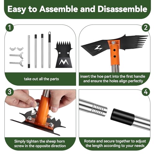 Weed Puller Tool & Garden Hoe, 60 Inch Long Handle, Heavy Duty Weed Remover - color: orange