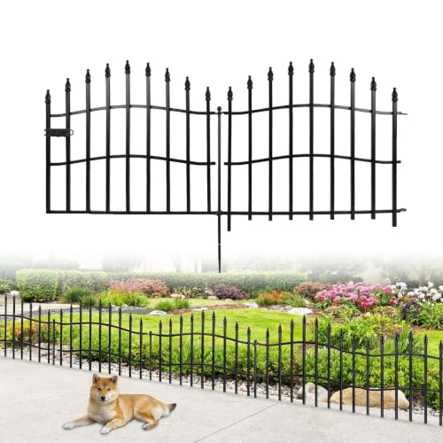 No Dig Garden Fence Panels with Gate, 10 Panels, 24in H x 22ft L - size: 10 Panels with Gate - 24in(H) x 22ft (L)