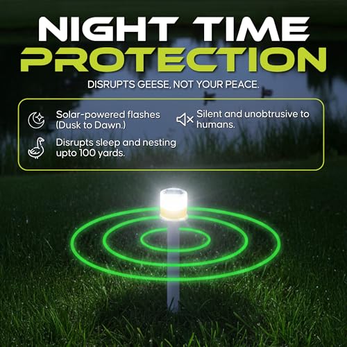 Bird Deterrent Device, Nighttime Solution to Repel Geese and Ducks from Lawns, Flashing Night Light Disrupts Sleeping to Discourage Nesting, Set of 1