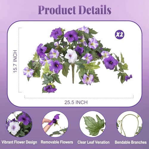 Ammyoo Artificial Fake Flowers Petunia Plants for Outdoor Decoration - color: Purple White