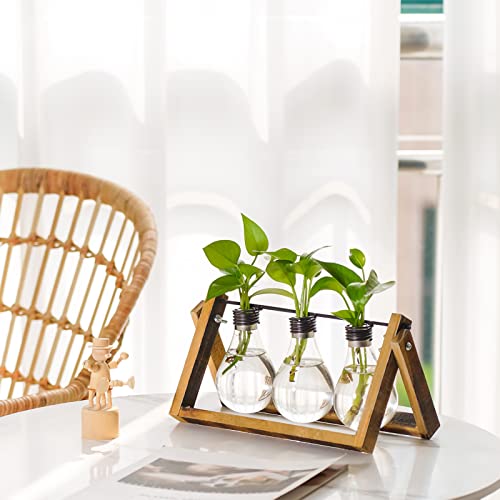 Marbrasse Plant Propagation Stations with Wooden Stand, Desktop Plant Terrarium Holder Bulb Vase, Glass Vase Container with Metal Swivel Holder for Hydroponics of Home Garden Office Decor Lover Gifts - color: Jklw137-13