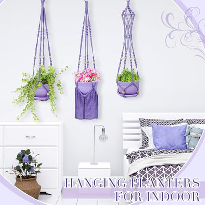 3 Pack Crochet Macrame Plant Hanger, Hanging Planters for Indoor Plants
