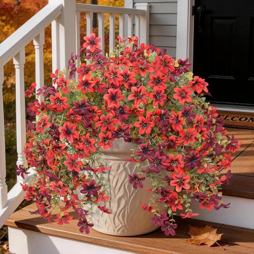 INQCMY Artificial Fall Flowers for Outdoors Faux Hanging Plants Home Decor - color: 2pcs Brown Orange