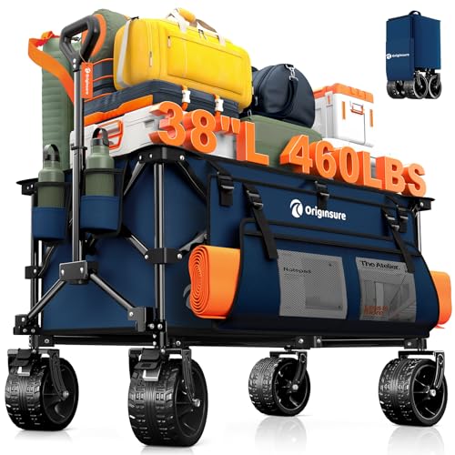 Originsure 220L Collapsible Beach Wagon Cart with Big Wheels, 460lbs, Blue - color: Navy Blue