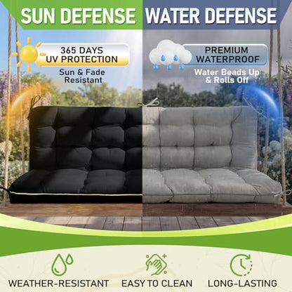Oxford Fabric Swing Cushions with Backrest & Tie Straps for Patio Bench - color: Black