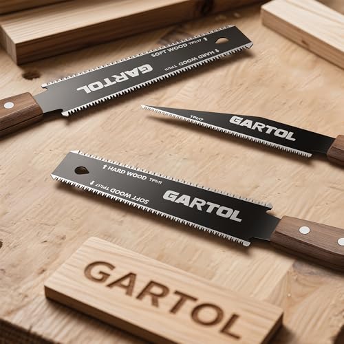 GARTOL Hand Saw for Wood Cutting, 2-Piece Japanese Pull Saw with 6-Inch Flush Cut & Double-Edged SK5 Flexible Blade & Wooden Handle, Precision Woodworking Tools for DIY, Crafting, Carpentry, Trim Work