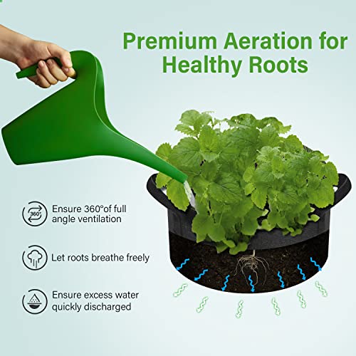 iPower 5-Gallon 10-Pack Grow Bag Thickened Nonwoven Fabric Pots Heavy Duty Aeration Container with Strap Handles for Garden and Planting Vegetable Flowers, Black with Green Stitch Sewing - color: Green, size: 5 Gallon