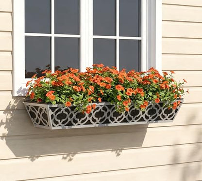 Y&M 4Pack 30'' Metal Railing Planter Box Set with Black Non-Woven Fabric Liner, Large Flower Boxes with Adjustable Brackets, Window Boxes Outdoor Hanging Planter for Fence, Deck, Balcony, and Garden - size: Flower 30in 4P-Gray