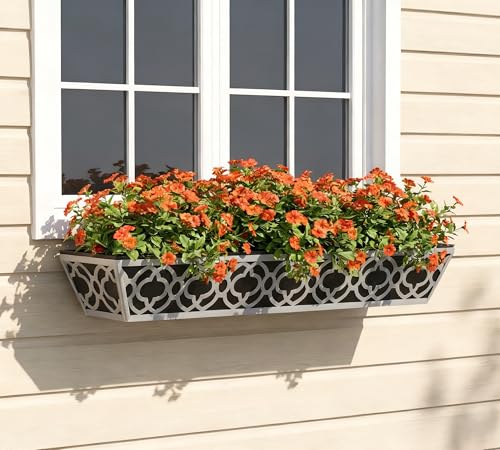 Y&M 2Pack 30'' Metal Railing Planter Box with Black Non-Woven Fabric Liner, Flower Boxes with Adjustable Brackets, Large Hanging Window Boxes for Fence, Deck, Balcony, and Garden - Gray 2p - size: Flower 30in 2P-Gray
