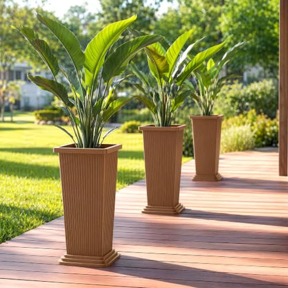 24" Set of 2 Tall Planters for Outdoor Plants, Brown Striped - color: Stripe Brown