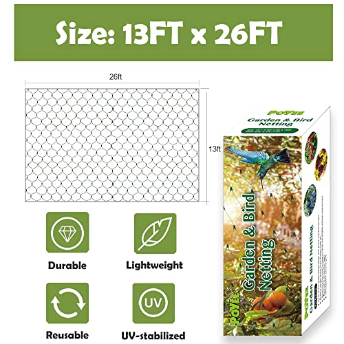 Bird Netting for Garden 13x26ft 0.4inch Mesh Green Garden Netting Protect Fruit Trees, Blueberry Bushes, Strawberry Plants, Vegetables, Flowers from Birds, Deer, Squirrels, Rabbits and Other Animals - size: 13x26ft, 0.4inchx0.4inch mesh