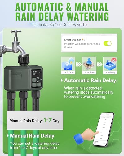 WiFi Water Timer for Garden Hose, Sprinkler Timer 3 Zone, 3 Outlet Smart Hose Watering with WiFi Irrigation Controller, Automatic Irrigation System/Rain Delay/Manual Watering D33WT06 - style: 3 ZONE