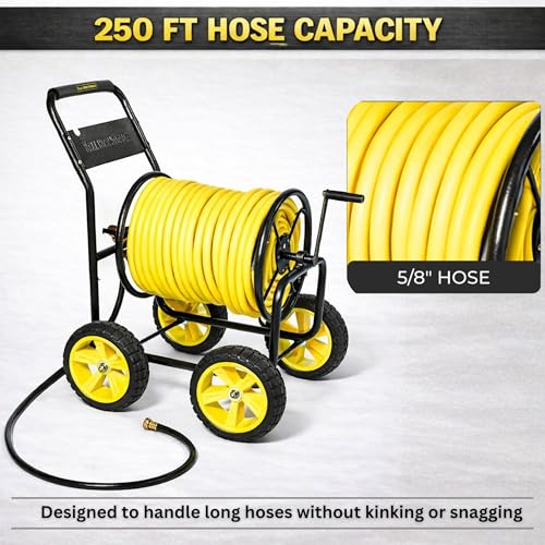 4-Wheel Hose Reel Cart, Heavy Duty Hose Reel, Holds 250ft of 5/8" Hose - size: 250ft Garden Hose Capacity