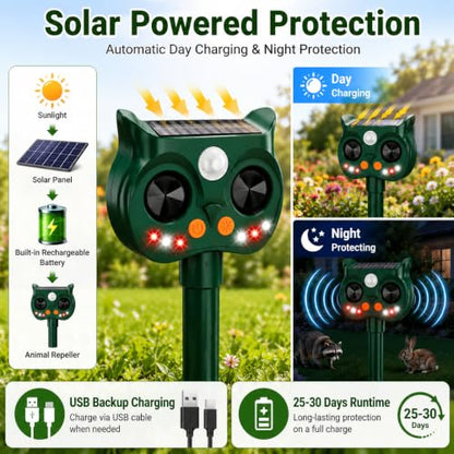 2Pack Solar Animal Repeller Outdoor, Sonic Fortress Pro Deer Repellent