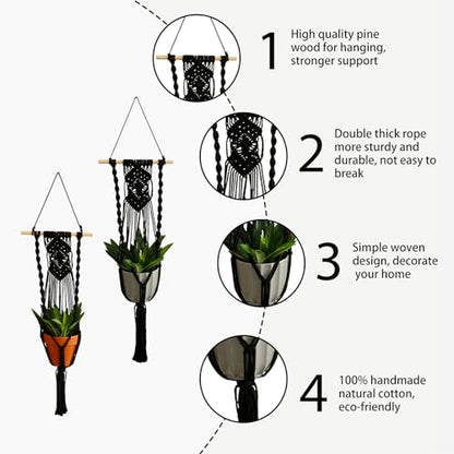 Artilady Macrame Plant Hanger Black, Boho Hanging Planter for Indoor Plants - color: Black D