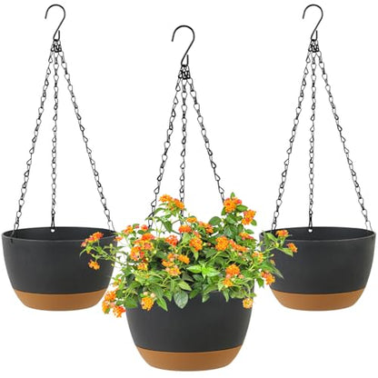 LIYDE 3 Pack Hanging Planters, 8 Inch Small Hanging Pots Self Watering Hanging Planters for Indoor Plants with Drainage Holes and Removable Tray Hanging Basket (Grey) - color: Gray