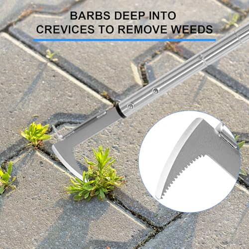 BARAYSTUS Crack Weeder, Stainless Steel Manual Crevice Weeding Tool, Long Handle Weed Grabber Remover, L-Shaped Manual Weeder Puller, Durable Crevice Weeding Tool for Sidewalk Garden Patio Lawn - size: Adjustable Length (25.6"/41"/55")