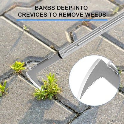 BARAYSTUS Crack Weeder, Stainless Steel Manual Crevice Weeding Tool, Long Handle Weed Grabber Remover, L-Shaped Manual Weeder Puller, Durable Crevice Weeding Tool for Sidewalk Garden Patio Lawn - size: Adjustable Length (25.6"/41"/55")