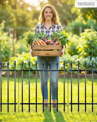 ARIFARO 5 Panel Metal Garden Fence 32" H x 24" W, Decorative Garden Fence - size: 32" high x 24" Wide
