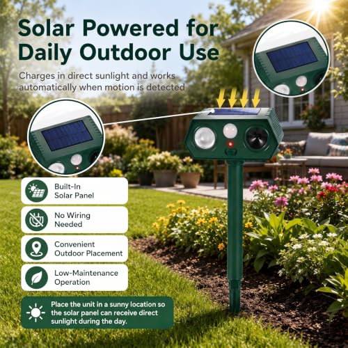 2026 Upgraded Solar Ultrasonic Animal Repeller Outdoor,Deer Repellent Devices with Motion Sensor & LED Flashing Light, Cat Deterrent for Yard,Garden,Rabbit, Squirrel, Raccoon, Dog,4 Pack Green