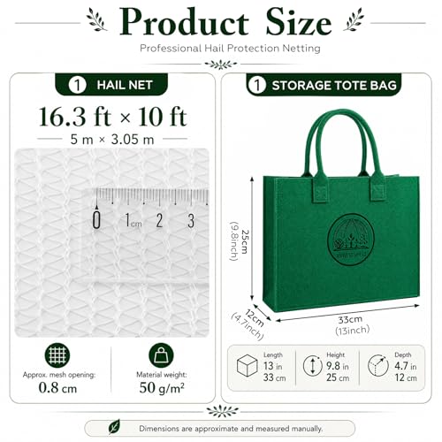 SATINIOR 16.3x10 ft Garden Hail Netting Heavy Duty for Raised Beds, White