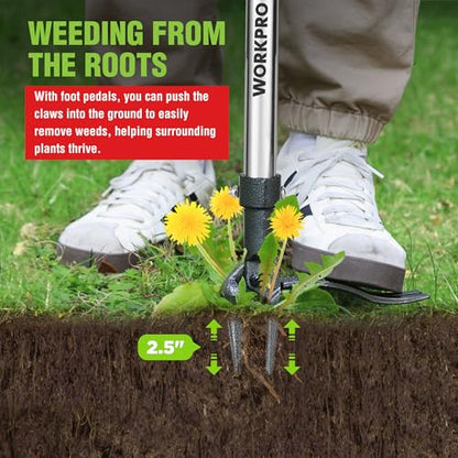 WORKPRO 11.5" Dandelion Weeder Puller Tool + Weed Puller Tool with Long Adjustable Handle (33", 46"), Garden Weed Remover Tool, Easy for Weeding, Detachable Dandelion Picker for Lawn/Yard/Garden