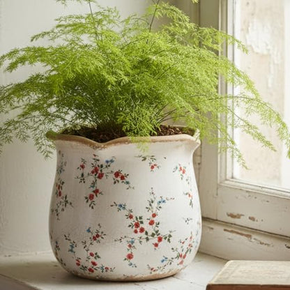 Ceramic Pots for Plants, French Country Flower Pot & Vase with Drainage - color: Small Red Blooms