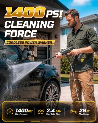 Cordless Pressure Washer, 1400 PSI Brushless Motor, 6-in-1 Nozzle
