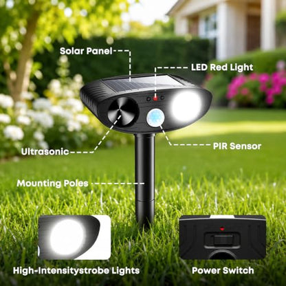 2026 Upgraded Solar Ultrasonic Animal Repeller Outdoor, Black, 2-Pack