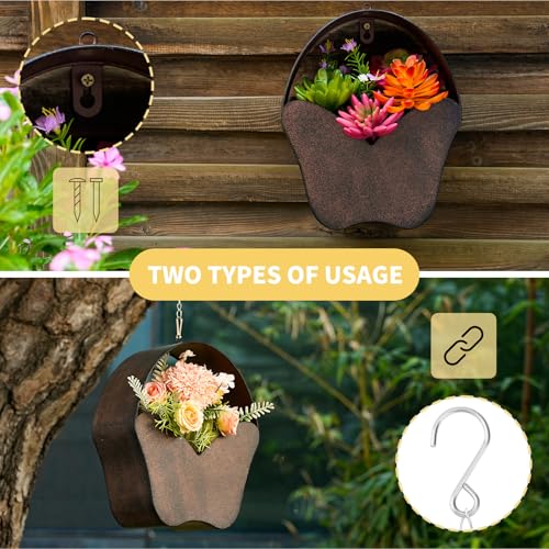 Rustic Metal Butterfly Hanging Planter, 2‑in‑1 Wall Mount & Hanging Flower Pot with Chain, Hooks & Drainage Holes, Indoor Outdoor Home Garden Decor, Gift for Mom Garden Lovers Birthday Housewarming
