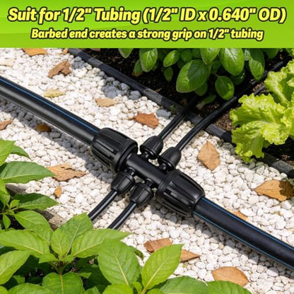 12 Pcs 1/2 Inch to 1/4 Inch Irrigation Tubing Fittings, 1/2"(1/2" ID x 0.65" OD) to 1/4" Drip Barbed Tee Adapter 16mm Anti-Drop Locked Nut T Reducer to 1/4" Distribution Line Connector - size: 1/2" To 1/4" Tee-6Way